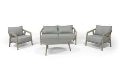 "Брюссель" лаунж-зона из искусственного ротанга на 4 персоны, цвет серый, каркас под дерево (холодно-бежевый)