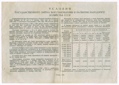 Облигация 100 рублей 1946 год. Заем восстановления и развития народного хозяйства. Серия № 019291. VF