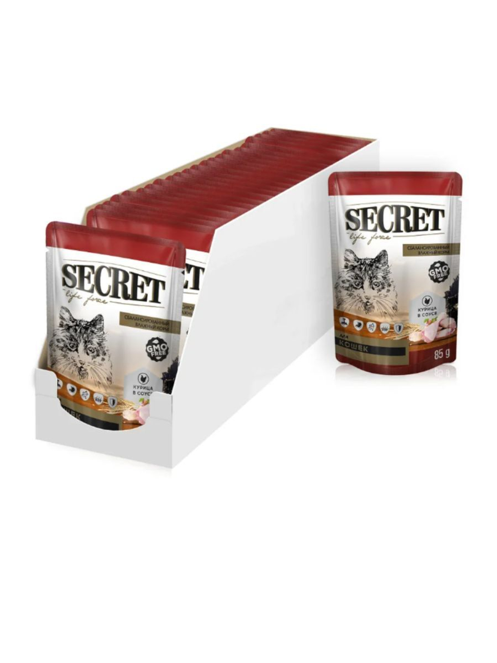 Влажный корм Secret Life Force (Секрет) 0,085кг курица в соусе пауч для кошек, В комплекте 24 упаковок