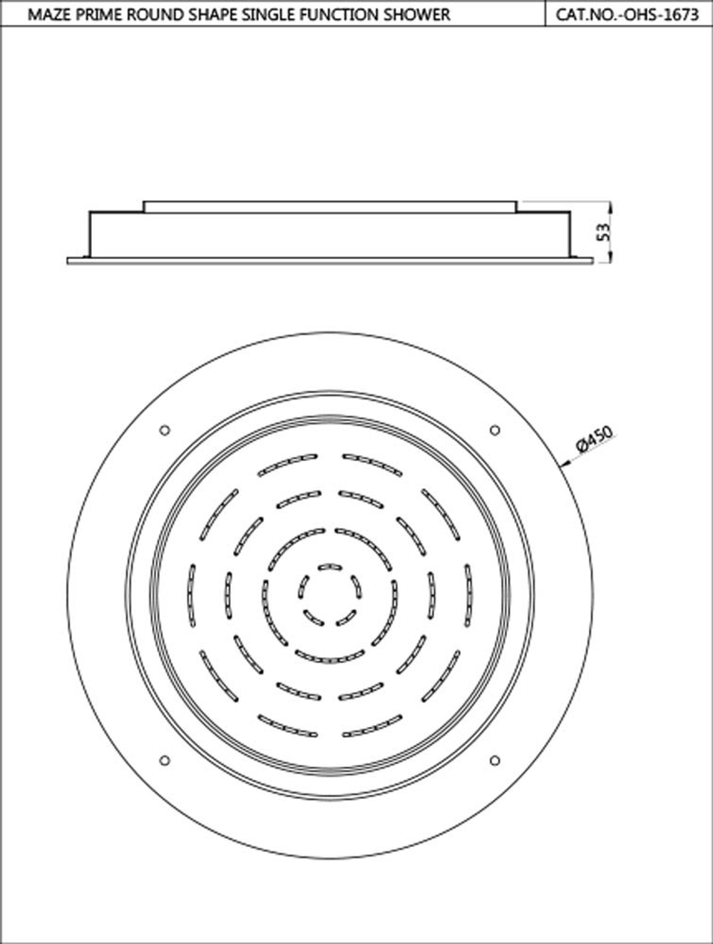 Jaquar, потолочный душ, Maze, 1-режимн., 450х450 мм,  Хром OHS-CHR-1673