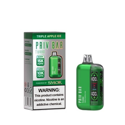 SMOK Priv Bar Turbo Triple apple ice - тройное яблоко со льдом 15000 затяжек 20мг Hard (2% Hard)