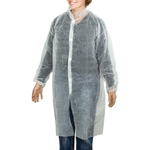 Халат одноразовый белый на липучках КОМПЛЕКТ 10 шт., XXL, 56-58 размер, 110 см, рукав на резинке, 25 г/м2, KLEVER