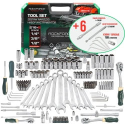 Набор инструментов 216+6пр. 1/4'', 3/8'', 1/2'' RockFORCE RF-38841+6