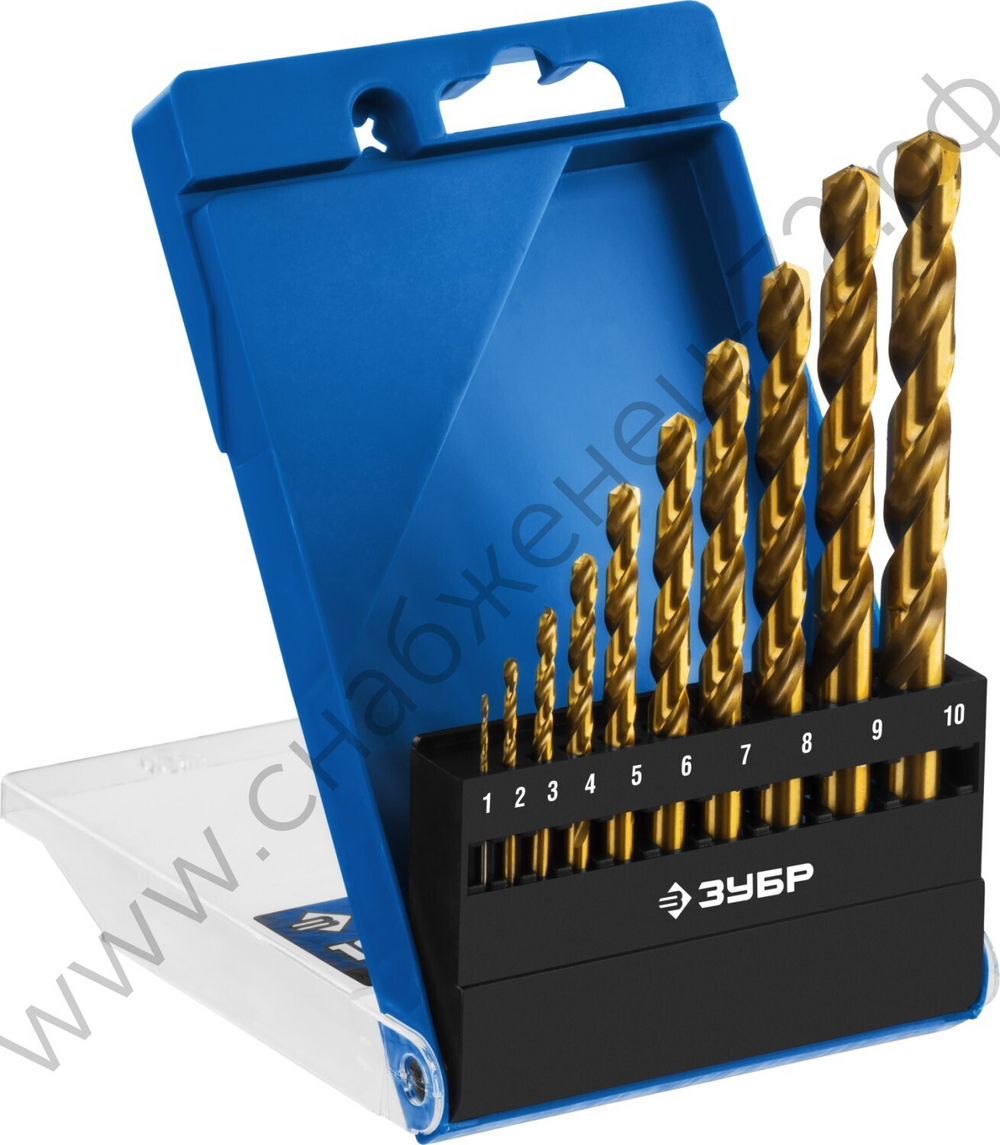 ЗУБР ТИТАН 10шт(1-10мм), Набор сверл по металлу, сталь Р6М5, класс А , титановое покрытие