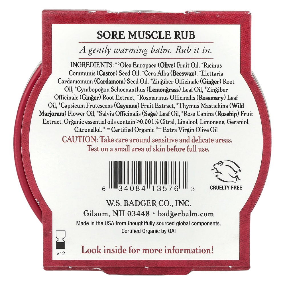 Badger, мазь от боли в мышцах, органический состав, с кайенским перцем и имбирем, 56 г (2 унции)