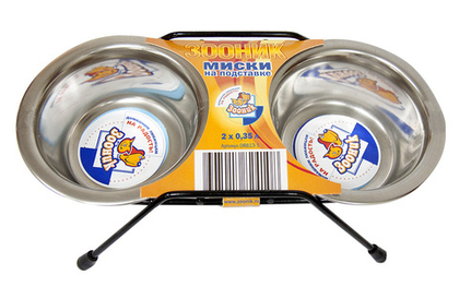 ZOONIK Подставка низкая с металлическими мисками 2*0,35 л, черная