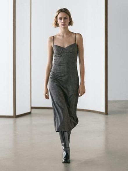 Massimo Dutti Платье миди на бретелях, маренго