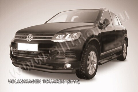 Защита переднего бампера Volkswagen Touareg (2010-2014) d76+d57 серебристая