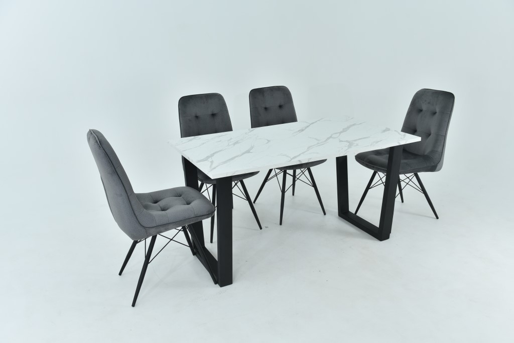 Стол Аврора Родос, Черный матовый Муар/Камень белый