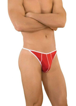 Красные трусы-стринги с белыми резинками и строчкой (Размер: S-M) (Цвет: красный с белым)