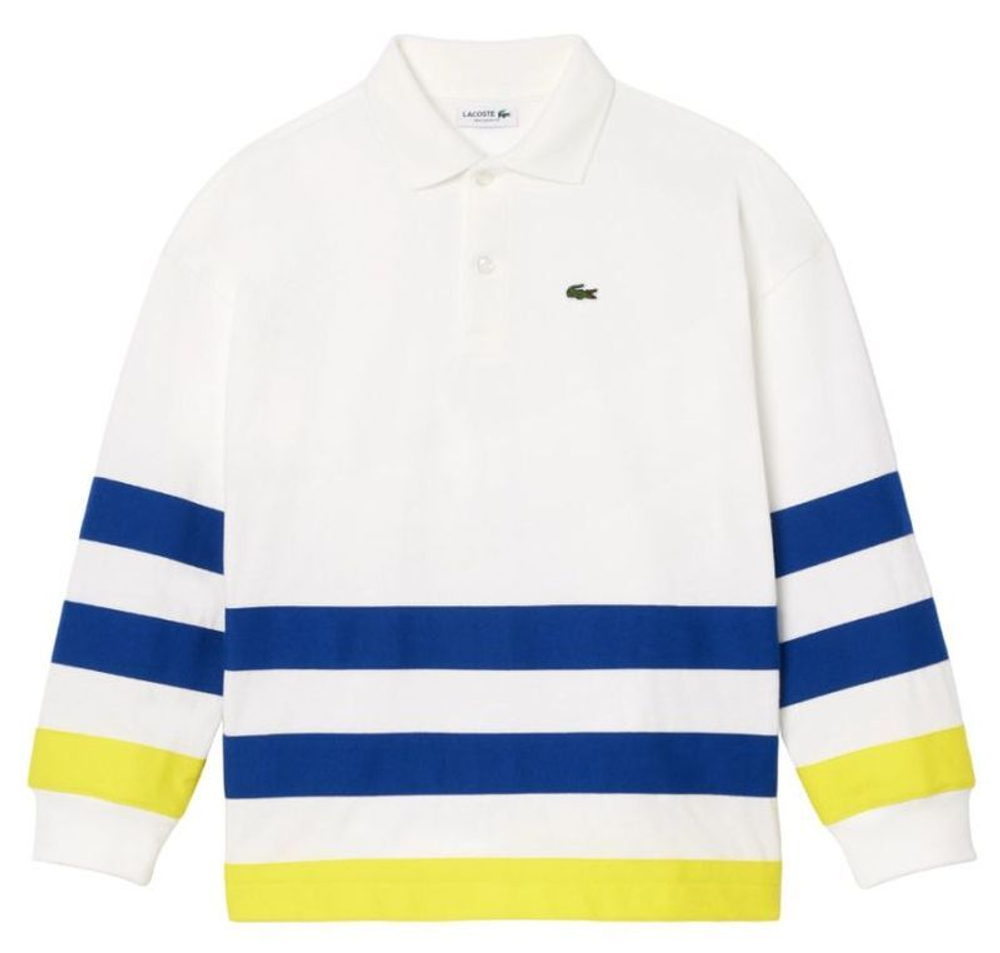 Футболка для мальчика теннисная Lacoste Kids Long Sleeved Striped Heavy Jersey Polo - white