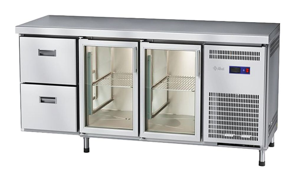 Стол морозильный Abat СХН-60-02 (2 двери-стекло, 2 ящика, без борта)