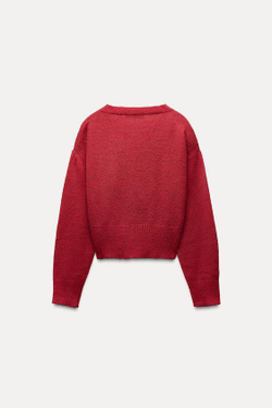 ZARA КАРДИГАН С ЦВЕТОЧНЫМ УЗОРОМ, КРАСНЫЙ