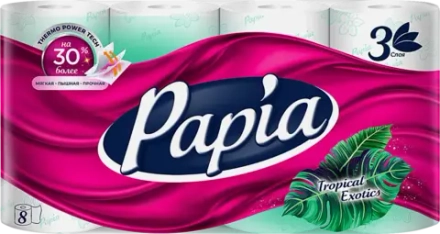 Туалетная бумага Papia Тропическая экзотика 3 слоя 8 рулонов