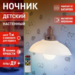 Ночник - светильник светодиодный ЭРА NLED-488-1W-MS-W настенный на батарейках с пультом белый