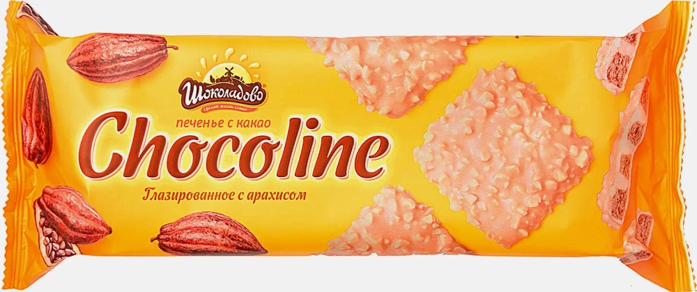 Печенье Шоколадово Chocoline в карамельной глазури с арахисом 200г