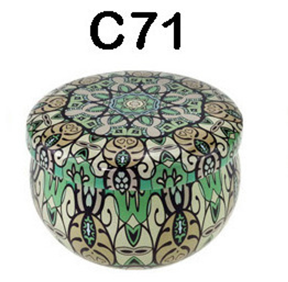 294071 Банка Орнамент C71  h=5см, d=7,7см, 150мл, жесть зеленый