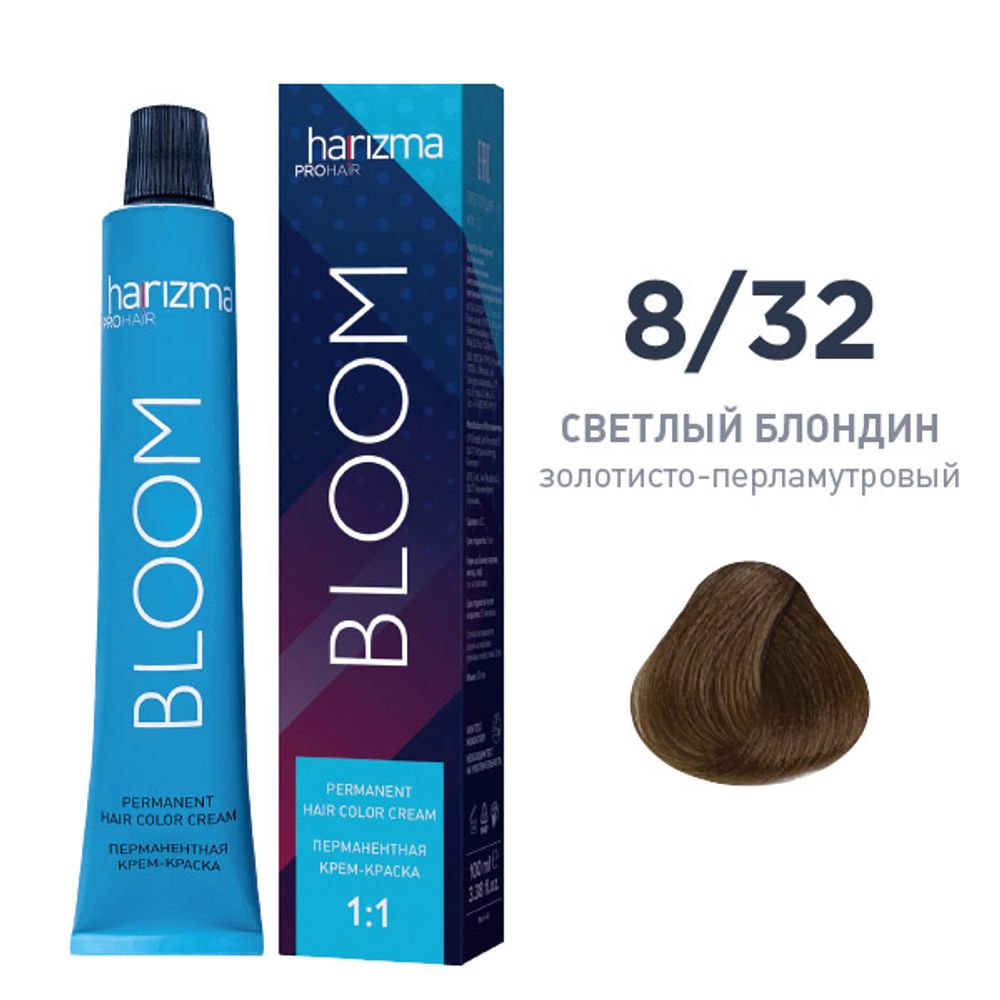 Перманентный краситель Bloom 8/32 Светлый блондин - золотисто-перламутровый 100 мл