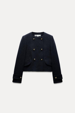 ZARA КАРДИГАН ИЗ СМЕСОВОЙ ШЕРСТИ С ПУГОВИЦАМИ — ZW COLLECTION, СЕРО-СИНИЙ