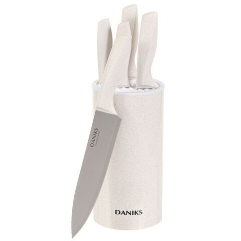 Набор ножей 6 пр, нерж сталь, рук пласт, с подст, пласт, Daniks, Латте, YW-A383