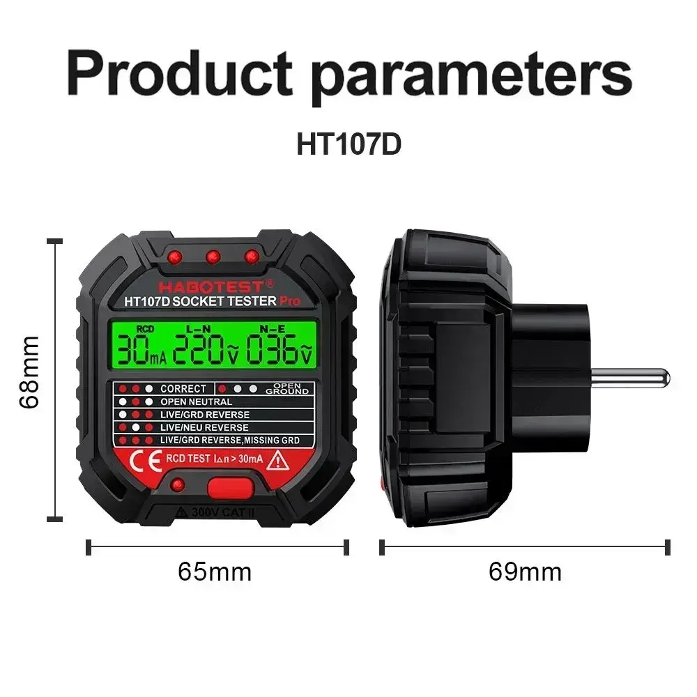 Тестер, устройство проверки электрических розеток, прибор для проверки УЗО Habotest HT107D