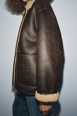 ZARA КУРТКА-ДУБЛЕНКА — ZW COLLECTION, КОРИЧНЕВЫЙ/ЭКРЮ