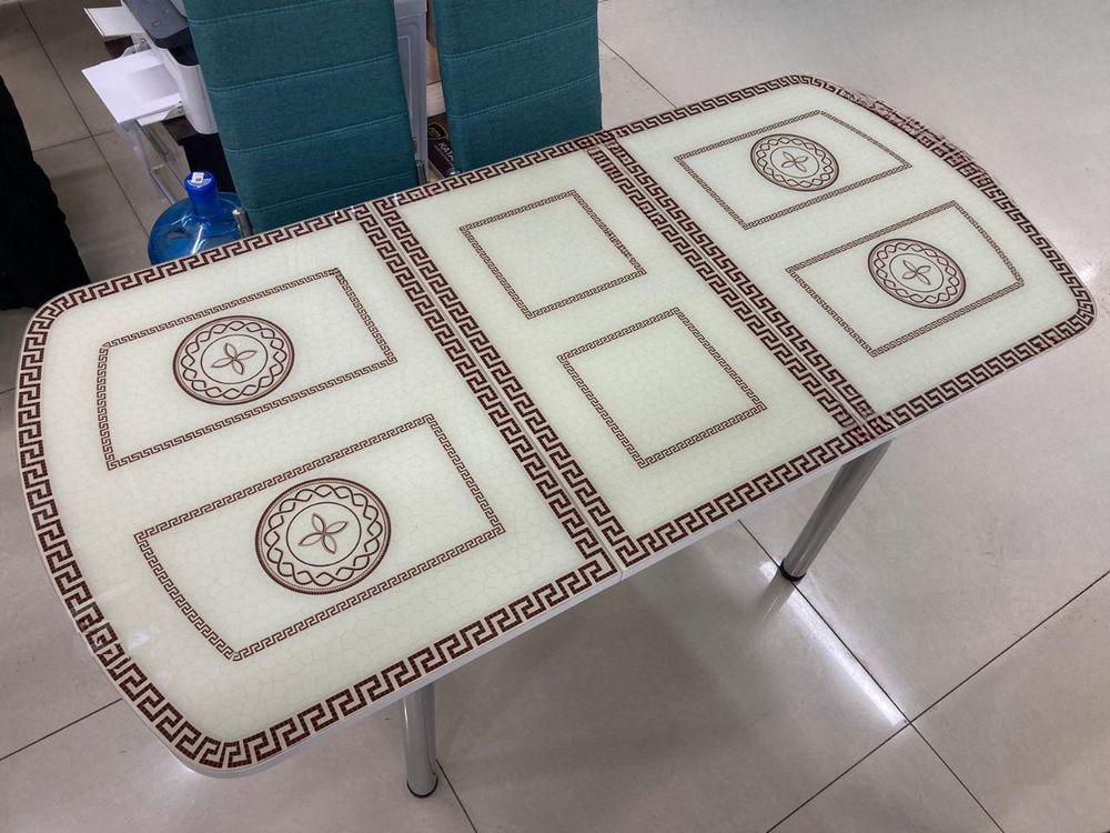 Стол стеклянный с фотопечатью (подстолье прямое раздвижное белое )