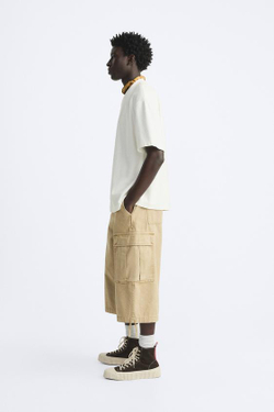 ZARA ФУТБОЛКА ИЗ ТРИКОТАЖА HEAVY WEIGHT С ДЕКОРАТИВНЫМИ ШВАМИ, ЭКРЮ