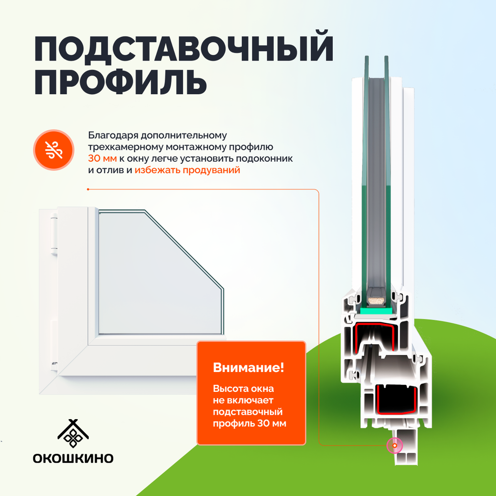 Пластиковое окно пвх, трехстворчатое, поворотно-откидное, однокамерный стеклопакет, GreenTech 58, белое.