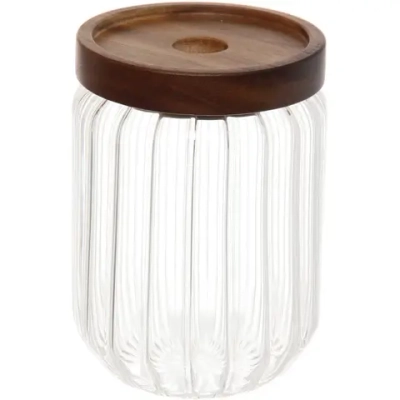 Банка для продуктов стеклянная 500мл «Bella cucina» с крышкой из акации 9*10см
