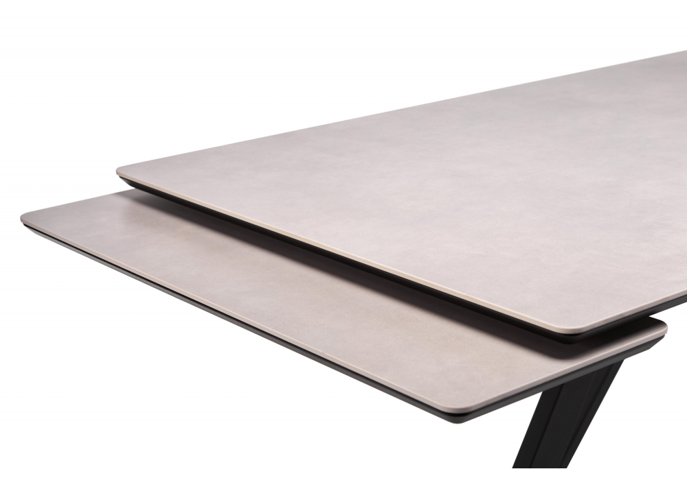 Керамический стол Woodville Вилли 140(200)х80 carmen light grey, черный, ножки черные