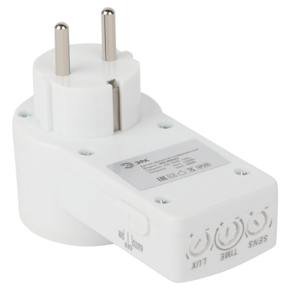 Датчик движения ЭРА MD 022 розеточный ДДР-01 1200Вт 10-420с 2-9м 3+лк 120гр IP20