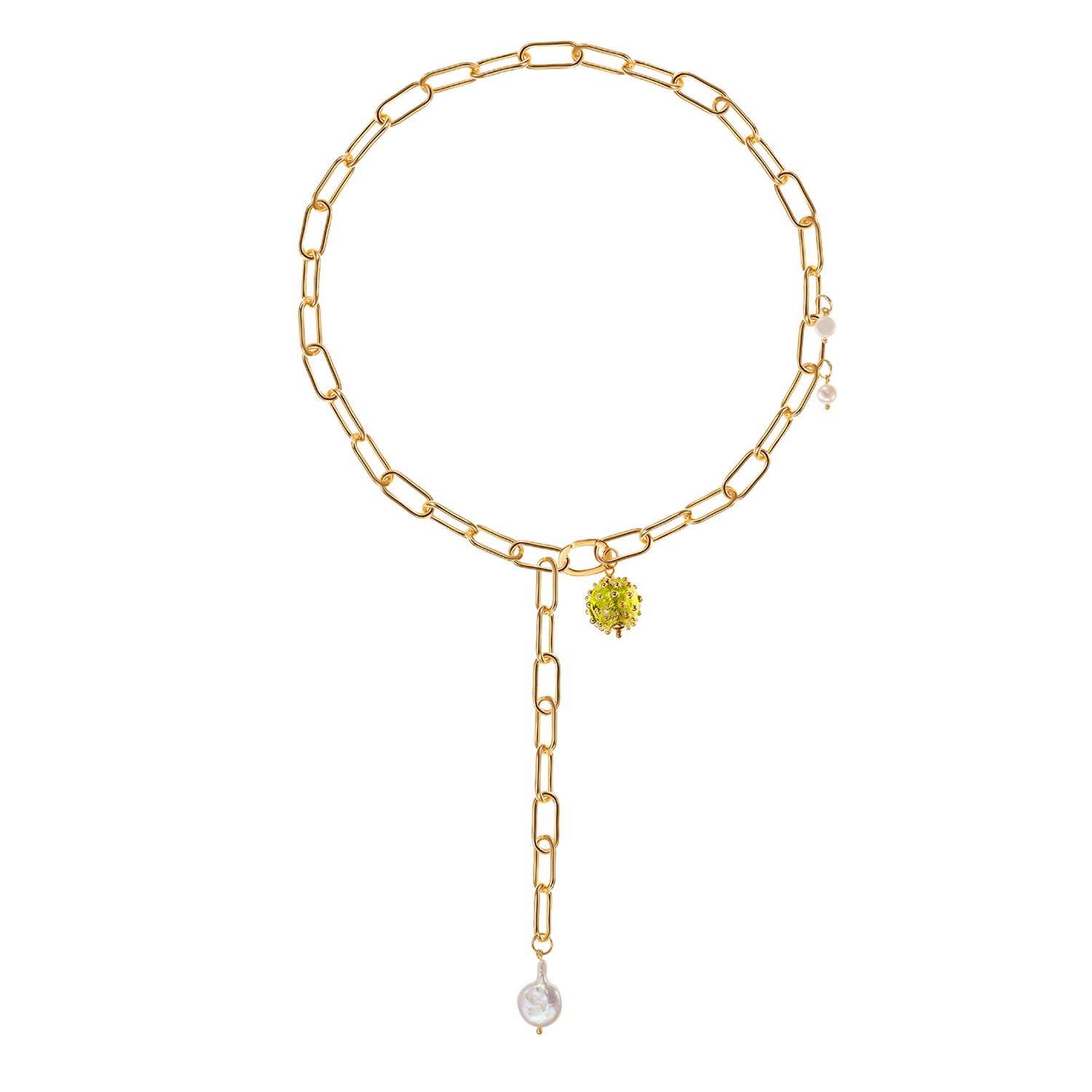 Цепь Golden Transformer Chain with Green Murano Bead and Pearls Necklace
