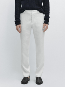 Massimo Dutti Зауженные льняные брюки, белый
