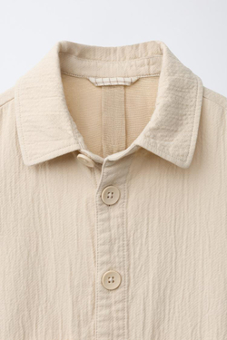 ZARA ФАКТУРНАЯ КУРТКА-РУБАШКА ИЗ ХЛОПКА И ЛЬНА, ЭКРЮ