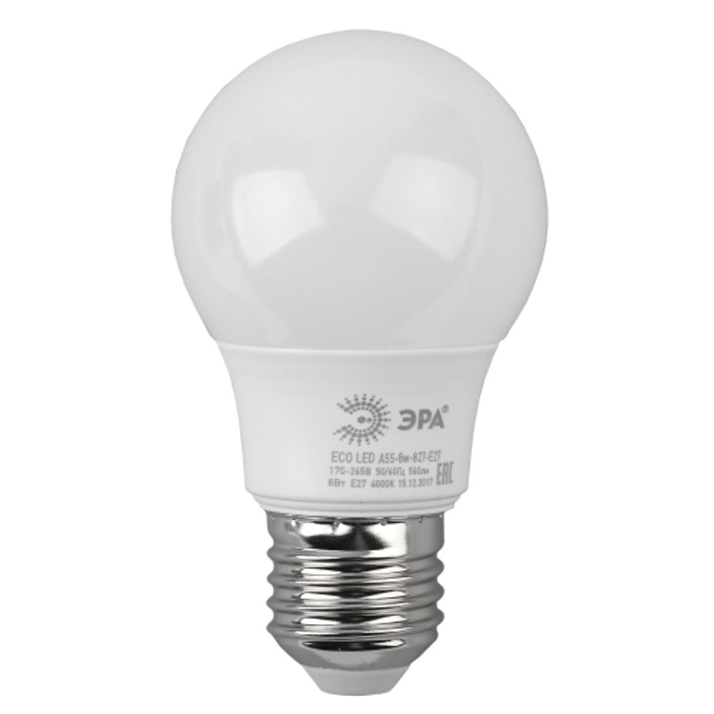 Лампа светодиодная ЭРА RED LINE ECO LED A55-8W-827-E27 E27 / Е27 8Вт груша теплый белый свет | Лампы cветодиодные Груша (A)