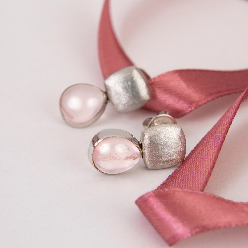 Серьги Silk  с Розовым Кварцем