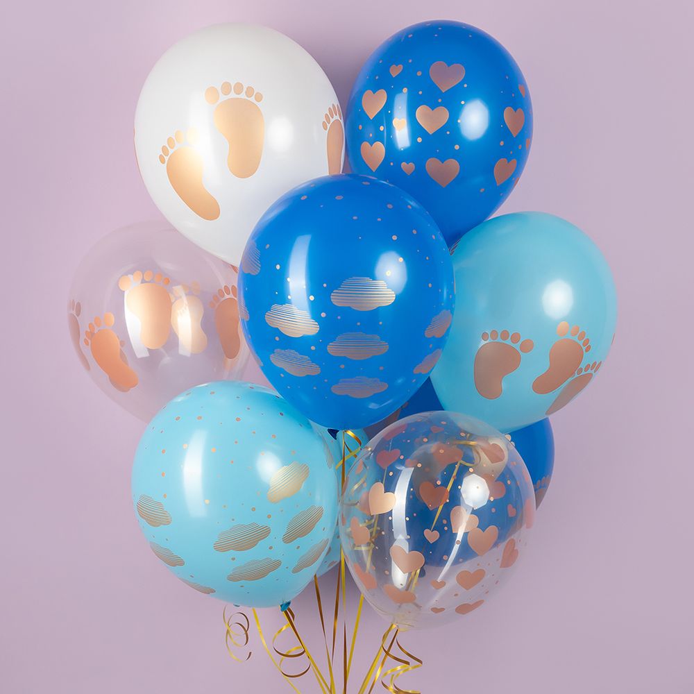 Шар (12''/30 см) Новорожденный (сердца и облака), Ассорти, кристалл, 5 ст, 25 шт.