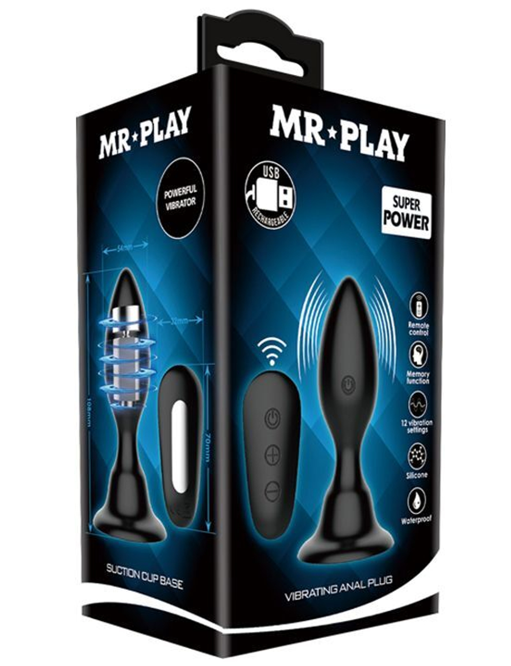 Черная анальная вибропробка с пультом Mr.Play - 10,8 см.