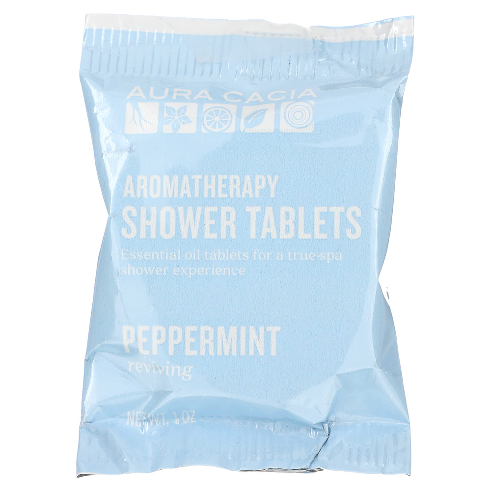 Aura Cacia, Таблетки для душа для ароматерапии, восстанавливающая перечная мята, 3 таблетки по 1 унции