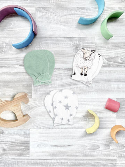 Рукавички-антицарапки Mjölk Овечки/Magic Mint/Звёзды, сет из 3х пар