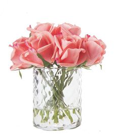 Букет коралловых роз в прозрачной вазе "ёлочка", Cote Noire