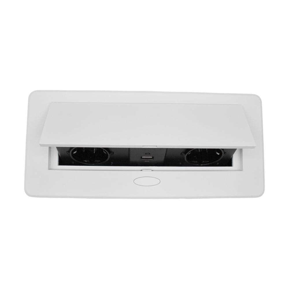 Встраиваемый горизонт. настольный удлинитель , 2 EURO 1 USB  + 1 USB Type-С, Белый(267х120х68) полуавтомат