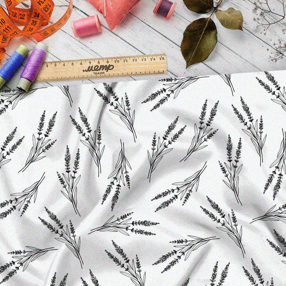 Ткань шифон эскиз душицы на белом фоне