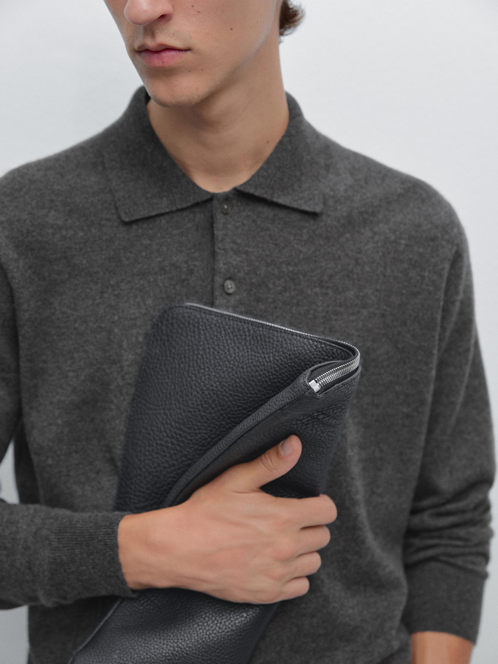 Massimo Dutti Сумка-клатч из кожи наппа, черный