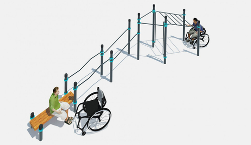 Рукоход в подъем, 2 турника, вертикальные поручни, брусья в подъем, брусья разноуровневые, скамья горизонтальная