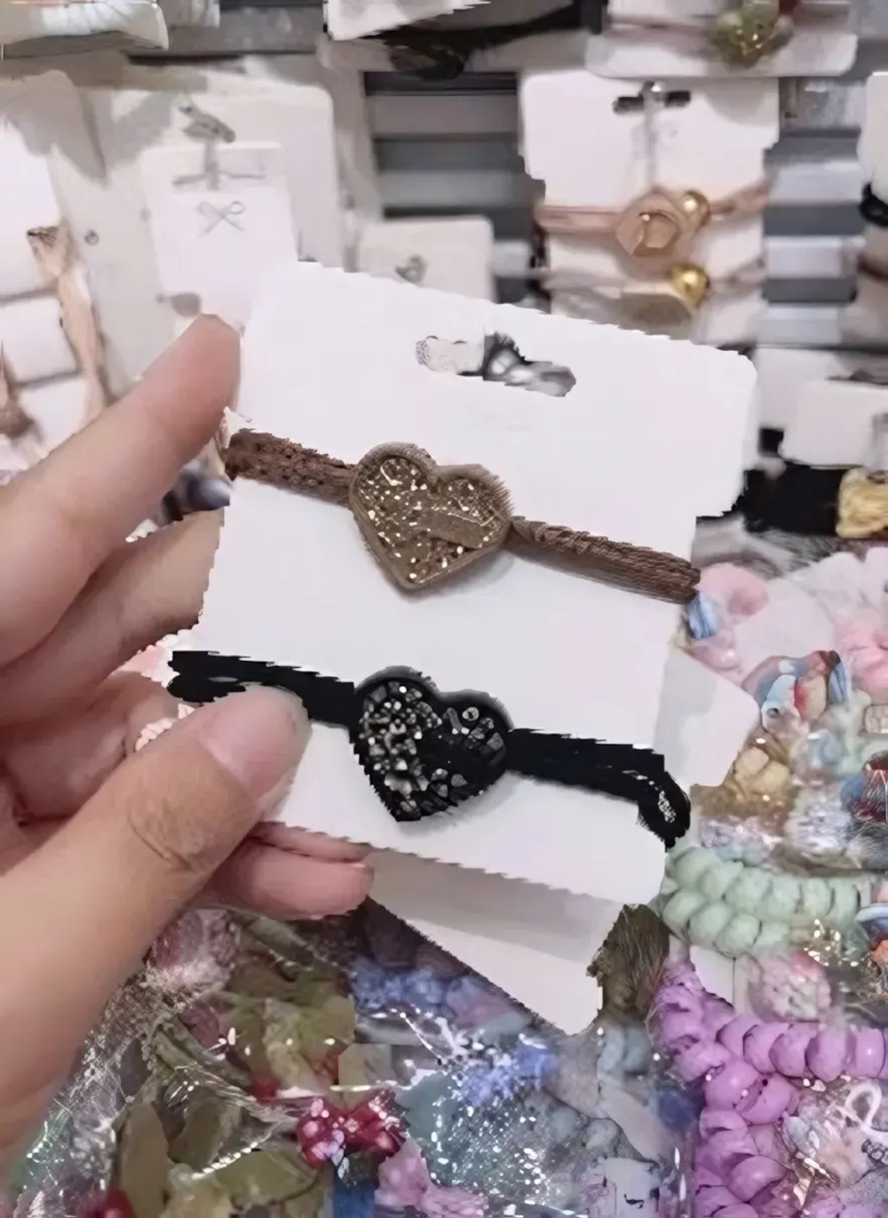 Резинки для волос 2шт «ФАНТЕЭГРО», сердечко, цвет черный, молочный и коричневый, d-5.5см (Кокетка)