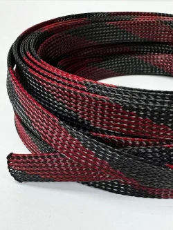 Оплетка кабельная из полиэстера змеиная кожа 12, 10-22мм, черно-красная, 10м