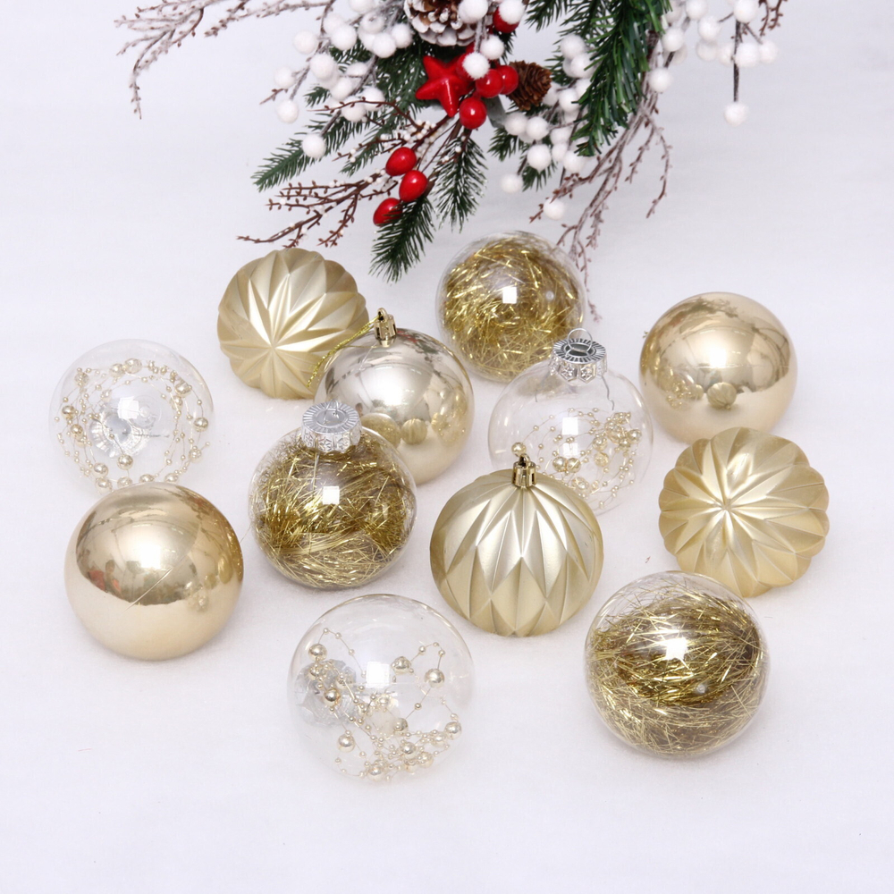 Набор шаров 8 см «Волшебство» (в наборе 12 шт), Золото