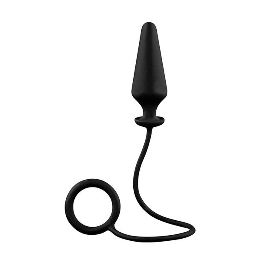 Чёрное эрекционное кольцо с анальной пробкой MENZSTUFF 4INCH SINGLE RING ANAL PLUG (Цвет: черный)